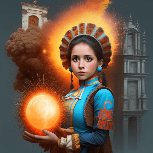 AI generated: Girl in typical costume of Guatemala, explosion of ideas, architecture ideas, in the style of Albert...