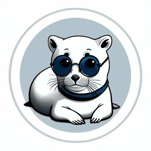 AI generated: draw me a round shaped logo with a white background of a seal wearing round glasses
