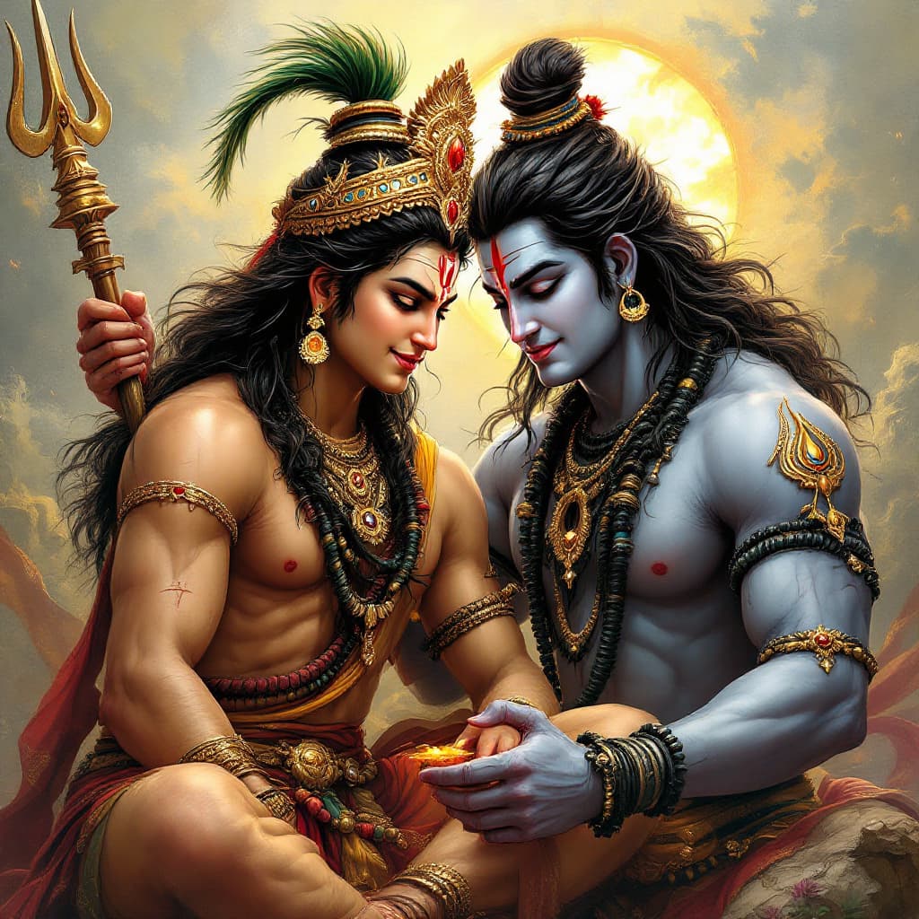 AI generated: lord hanuman and lord shiva together


