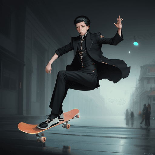 AI generated: Pushkin Alexander Sergeevich the poet who jumps on a skateboard, illustrations in the style of guway...