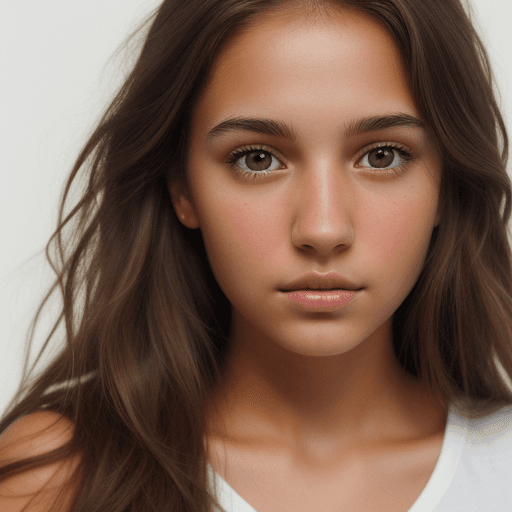 AI generated: brown calm dog face next to white girl face, high quality photo, girl with brown eyes, light brown h...