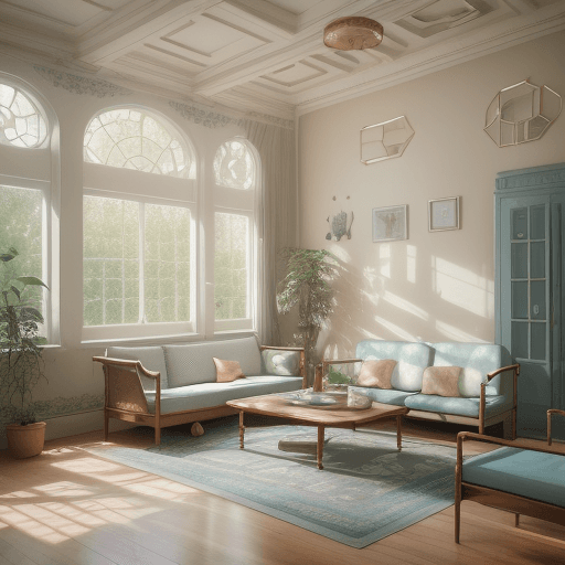 AI generated: High resolution photography interior design, dreamy sunken living room conversation pit, wooden floo...
