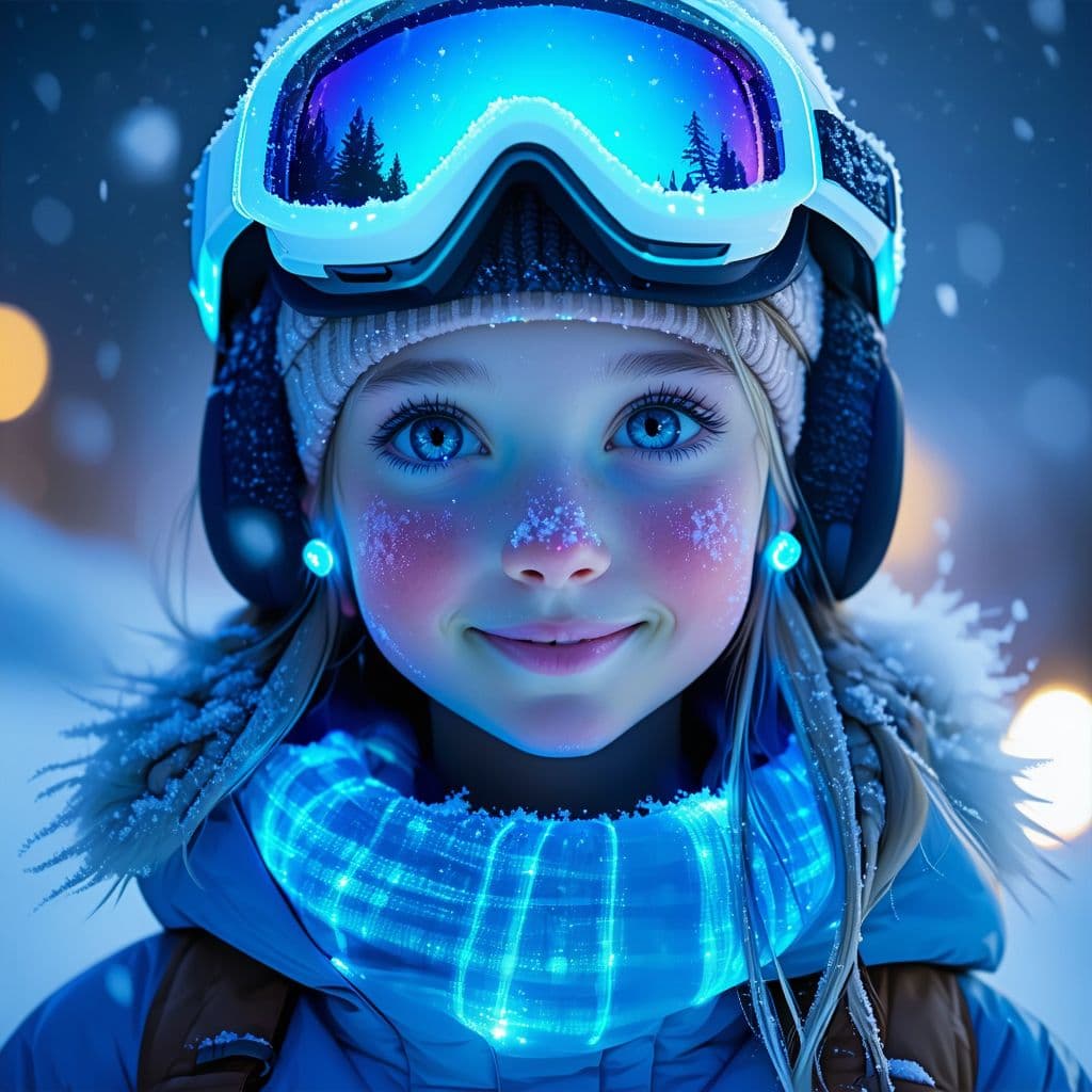 AI generated: super cute girl Bioluminescent snow nomad character concept, soft light, soft mood, realistic body f...