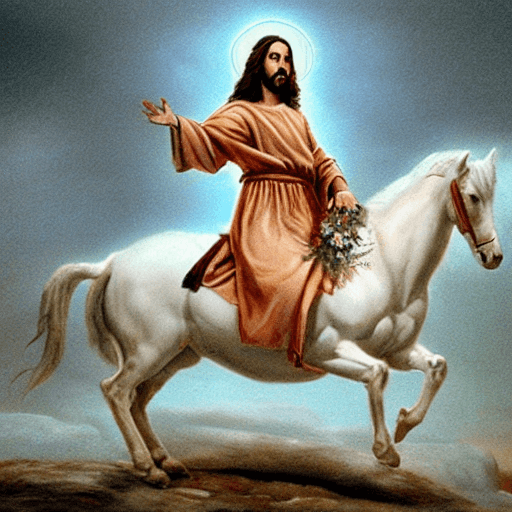 AI generated: Jesus Christ coming down from heaven on a white horse