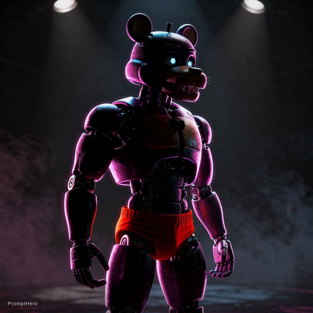 AI generated: male anthro glamrock Freddy, naked, red boxers 