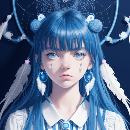 AI generated: Dream Catcher, in the style of crisp neo-pop illustrations, sky-blue, nightcore, trompe-l'œil illusi...
