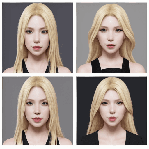AI generated: Twitch emotes by girl, blond hair, different expression, wite background