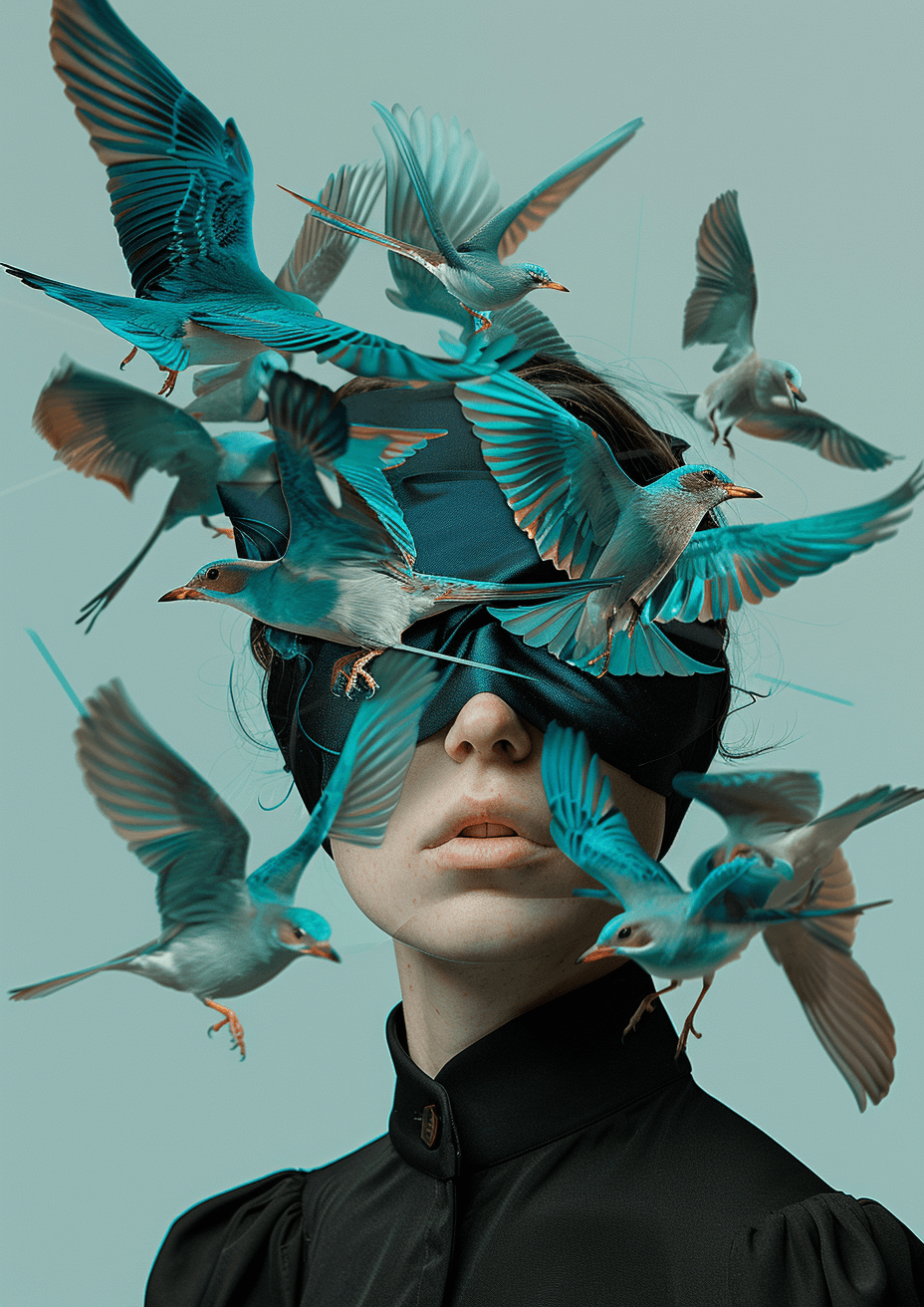 AI generated: a piece of artwork that contains multiple birds, a woman and a lady, in the style of bertil nilsson,...