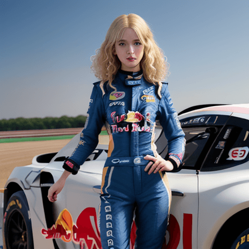 AI generated:  perfect anime illustration, 1girl, blonde, blue eyes, curly hair, sidehair, racecar driver, firesui...