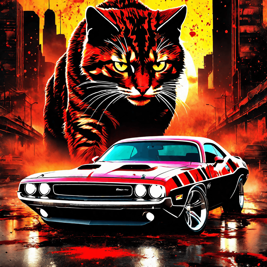 AI generated: A Masterfully drawn (((Comic poster style))) for a (retrospective world) featuring a sleek, (((Dodge...