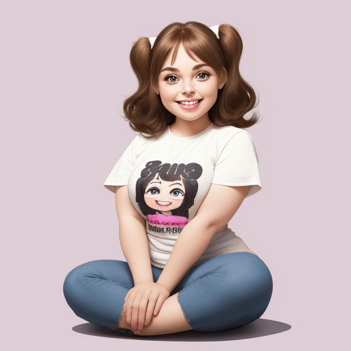 AI generated: background image,Cartoon girl smiling, cute, big beautiful eyes, fully seated, friendly smile