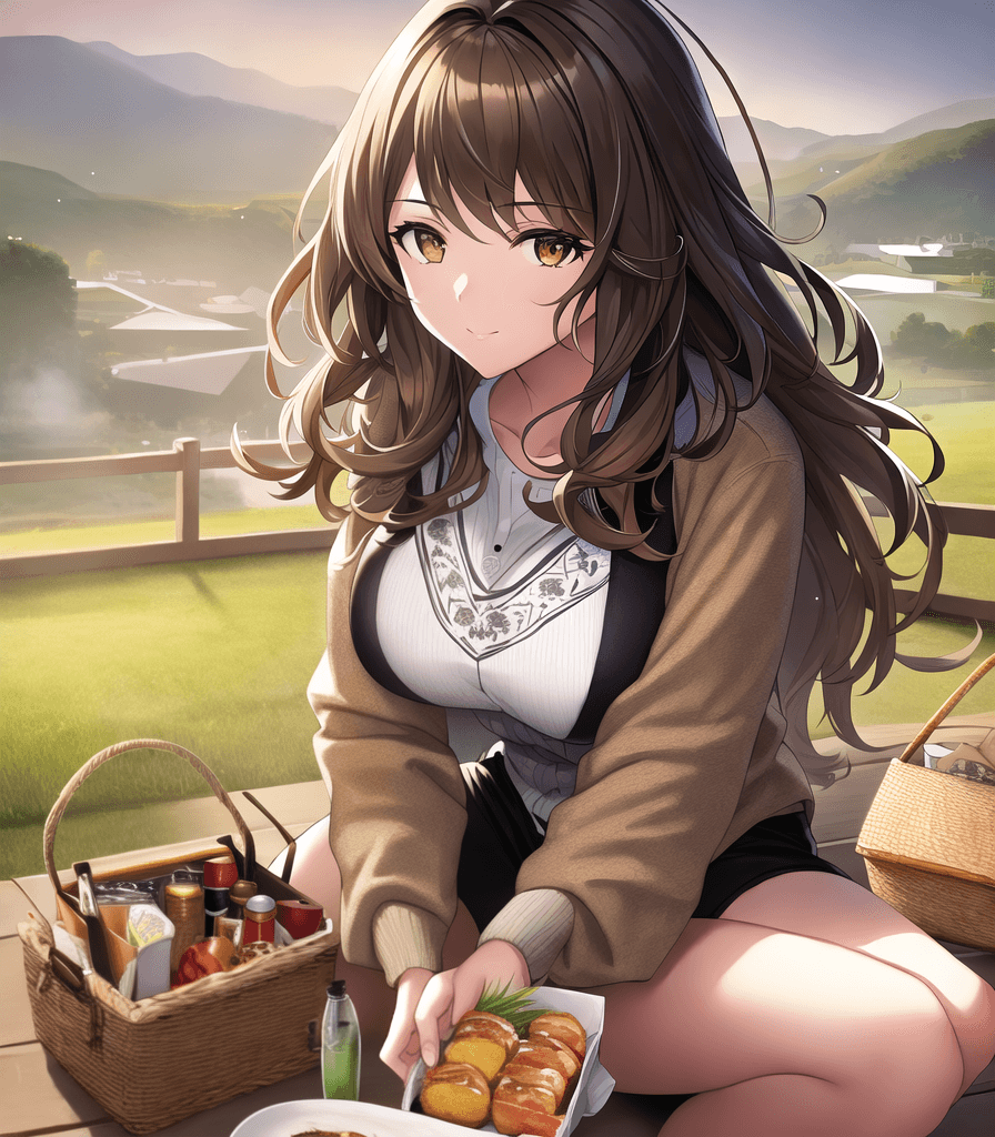 AI generated: (perfect anime illustration), 1girl, wavy brown hair, medium hair, (light brown hair, brown eyes), h...