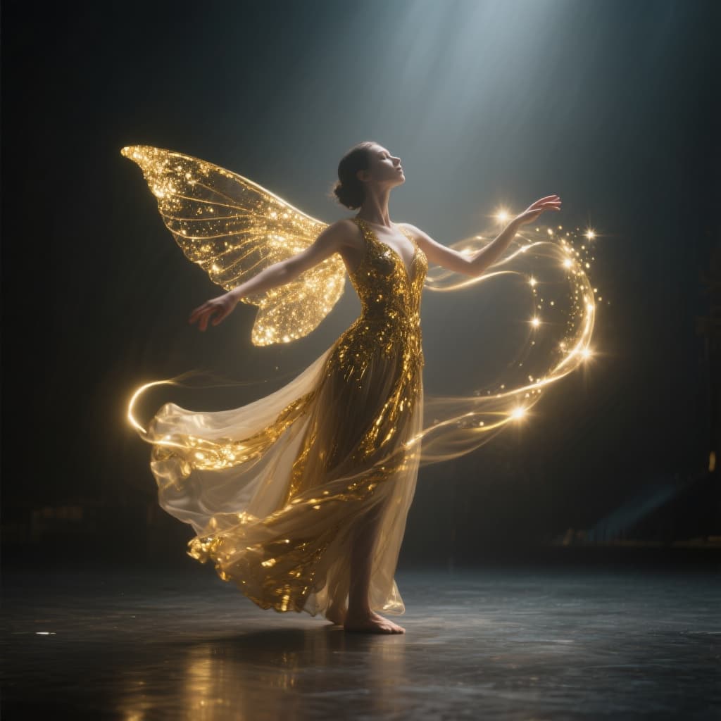 AI generated: A solitary figure, a modern dancer, stands center stage amidst an aura of mystique. The dimly lit at...