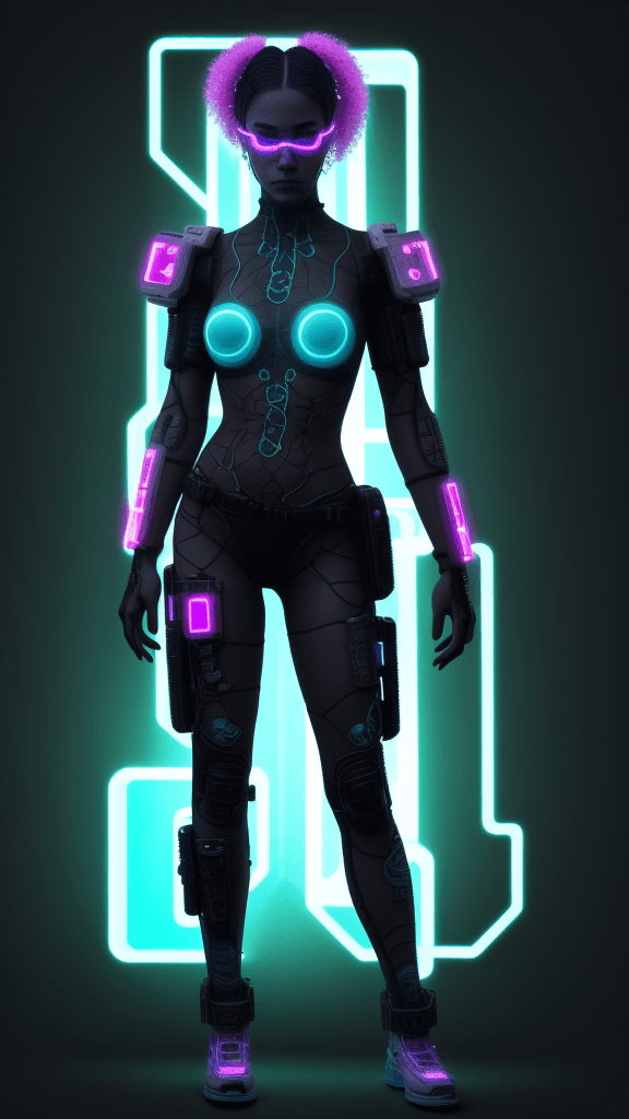 AI generated: blacklightfractalneonholofluid cyberpunk character