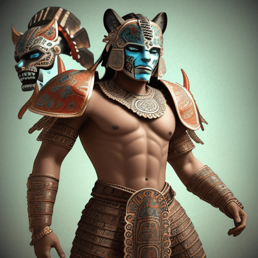 AI generated: Mexican male mayan jaguar helmet warrior, by Artist Anne Stokes, watercolor and ink, intricate, high...
