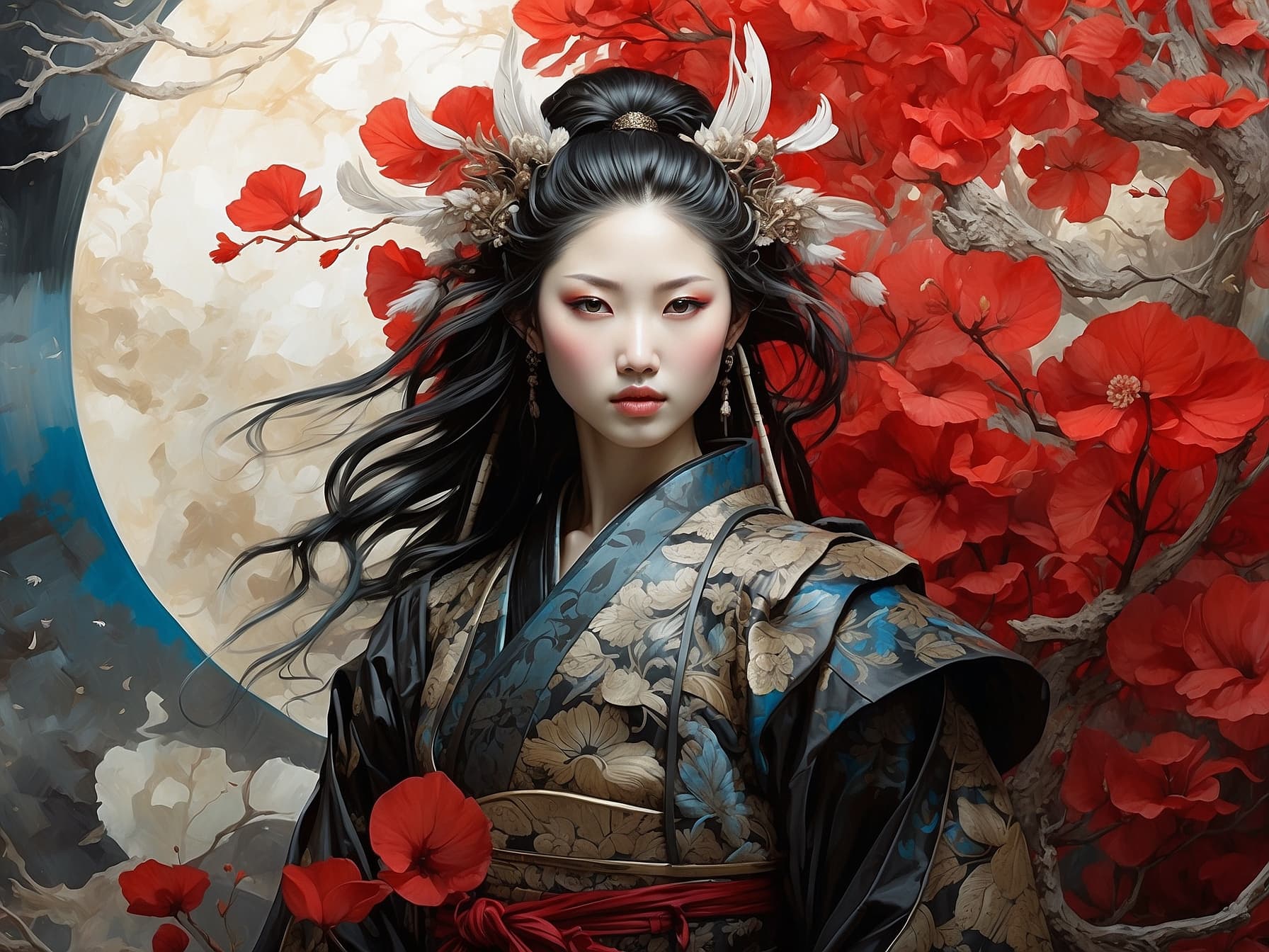 AI generated: a painting of a woman with flowers in her hair, a detailed painting by Li Song, featured on cgsociet...