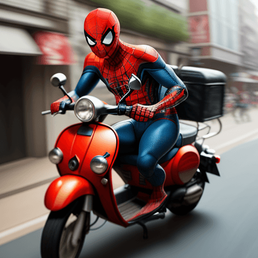 AI generated: spider-man riding a moped