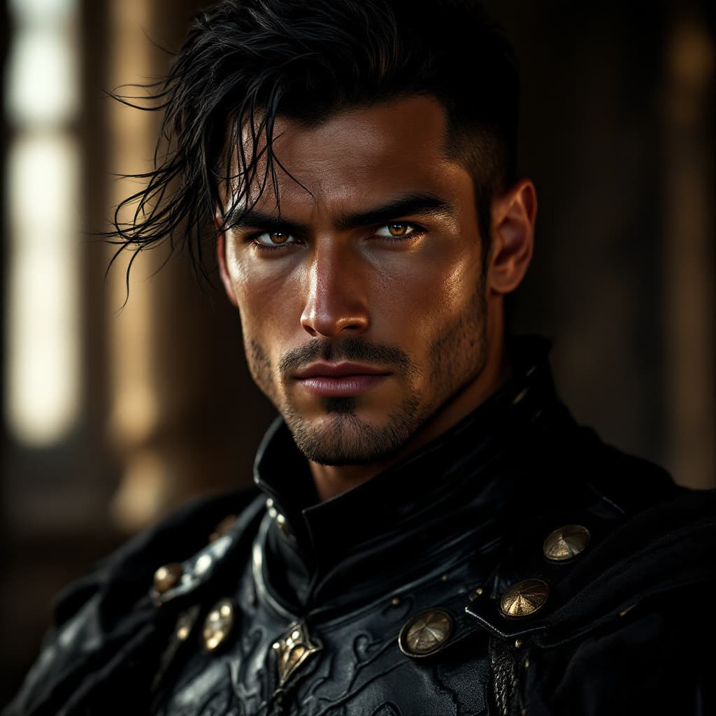 AI generated: Realistic cinematic portrait of a clean-shaven, stunningly handsome man: 25y , tall, muscular with b...