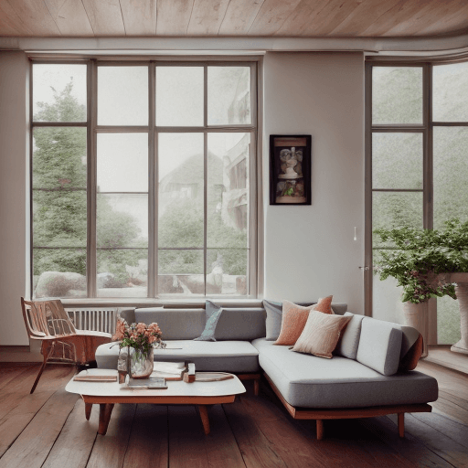 AI generated: high resolution photography interior design, dreamy sunken living room conversation pit, wooden floo...