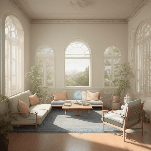 AI generated: High resolution photography interior design, dreamy sunken living room conversation pit, wooden floo...