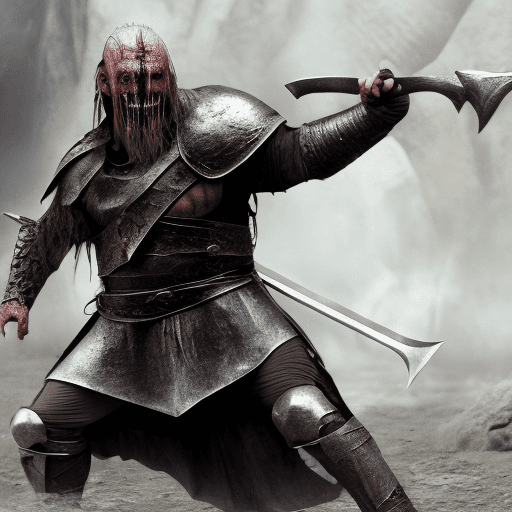 AI generated: High resolution photography of the most violent uruk hai from the lord of the rings, fighting in the...