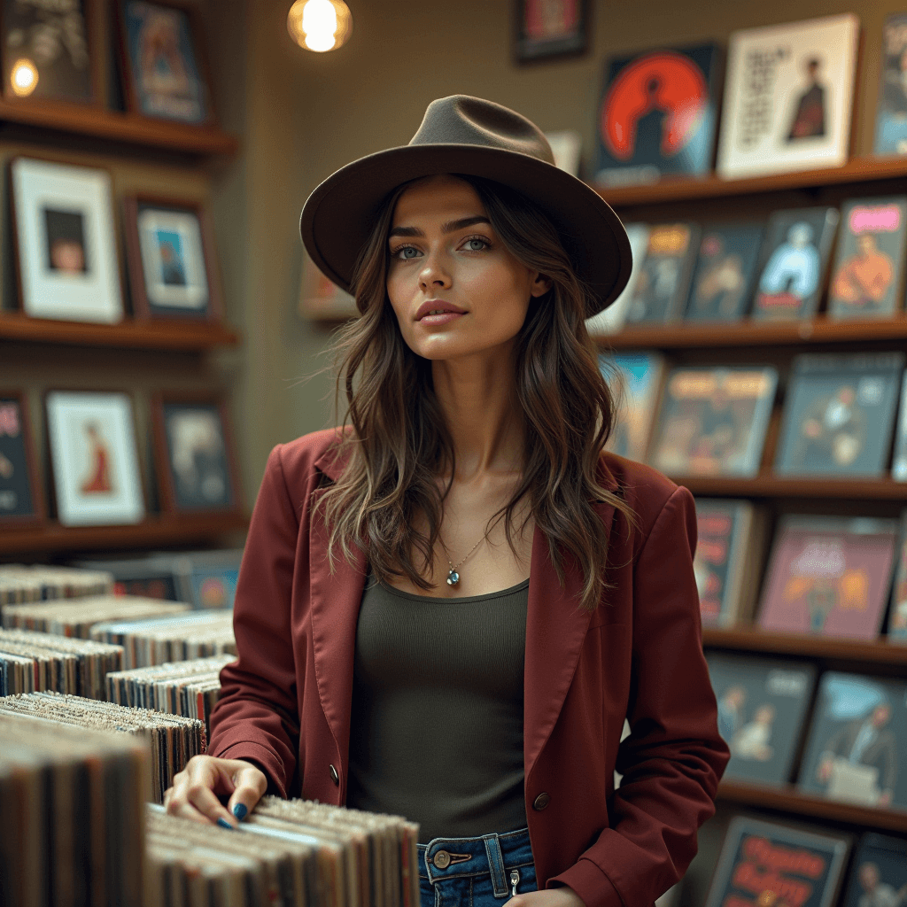 AI generated: woman, vinyl store