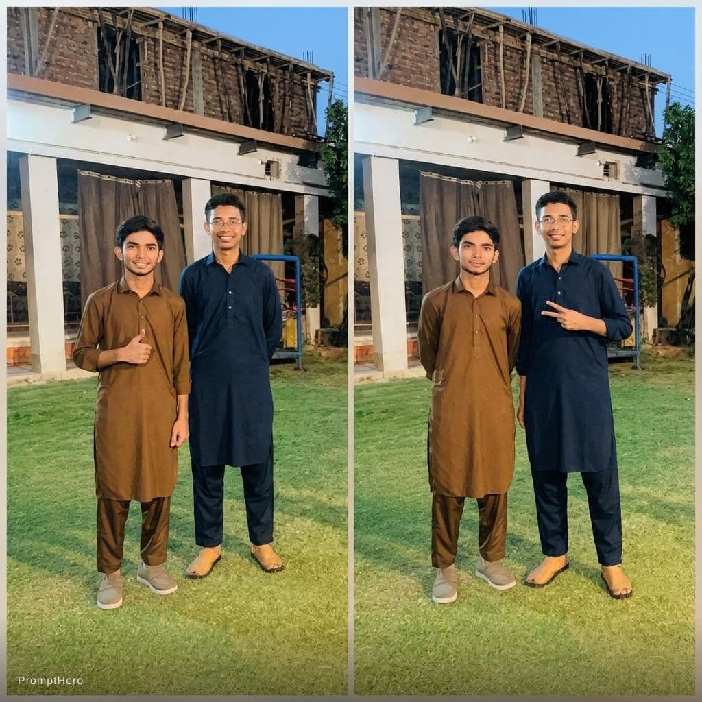 AI generated: Merge two photos in one picture side by side as friends 