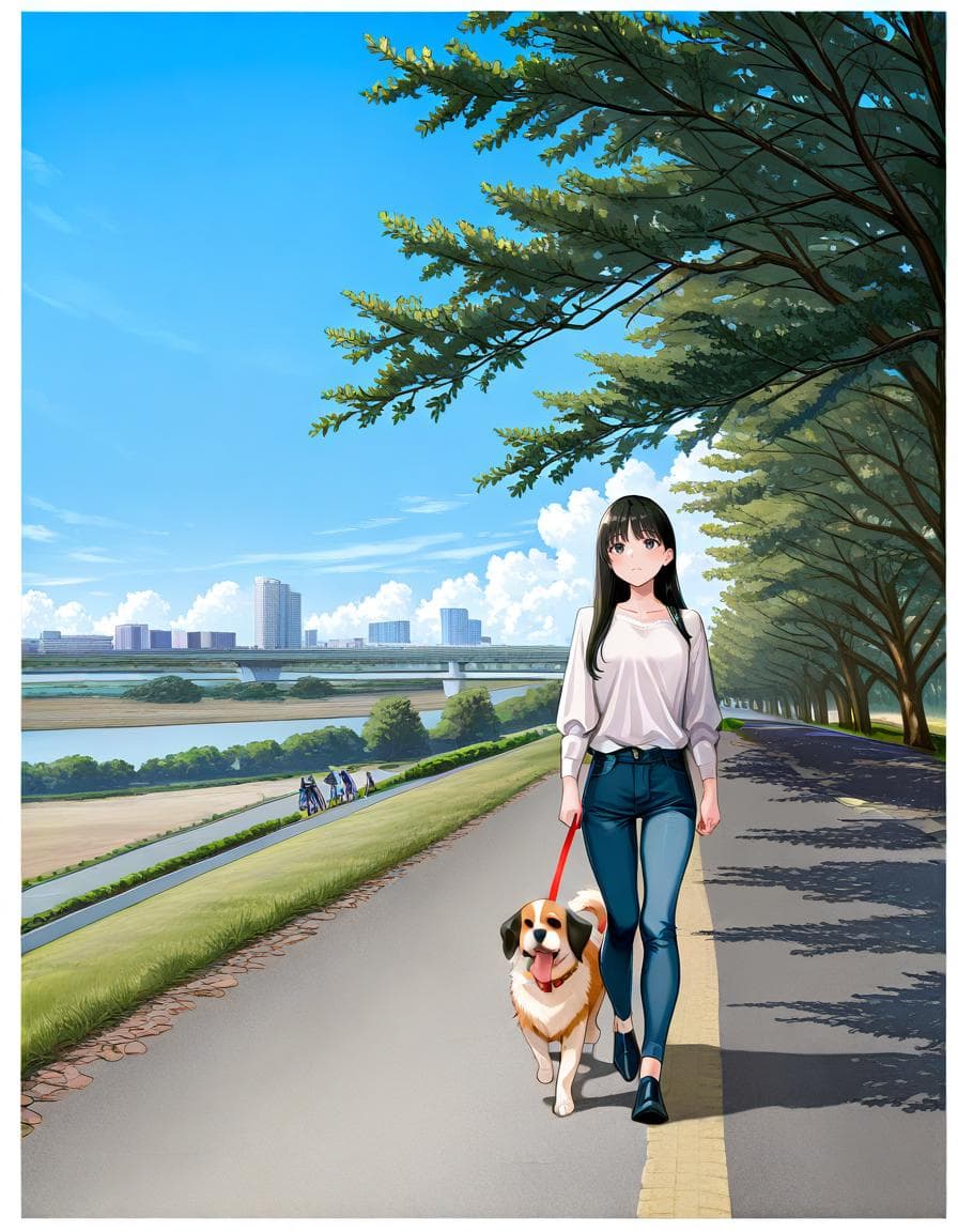 日本の堤防沿い 、河川敷 、土手道 \ Riverside scenery in Japan , Riverbanks , causeways