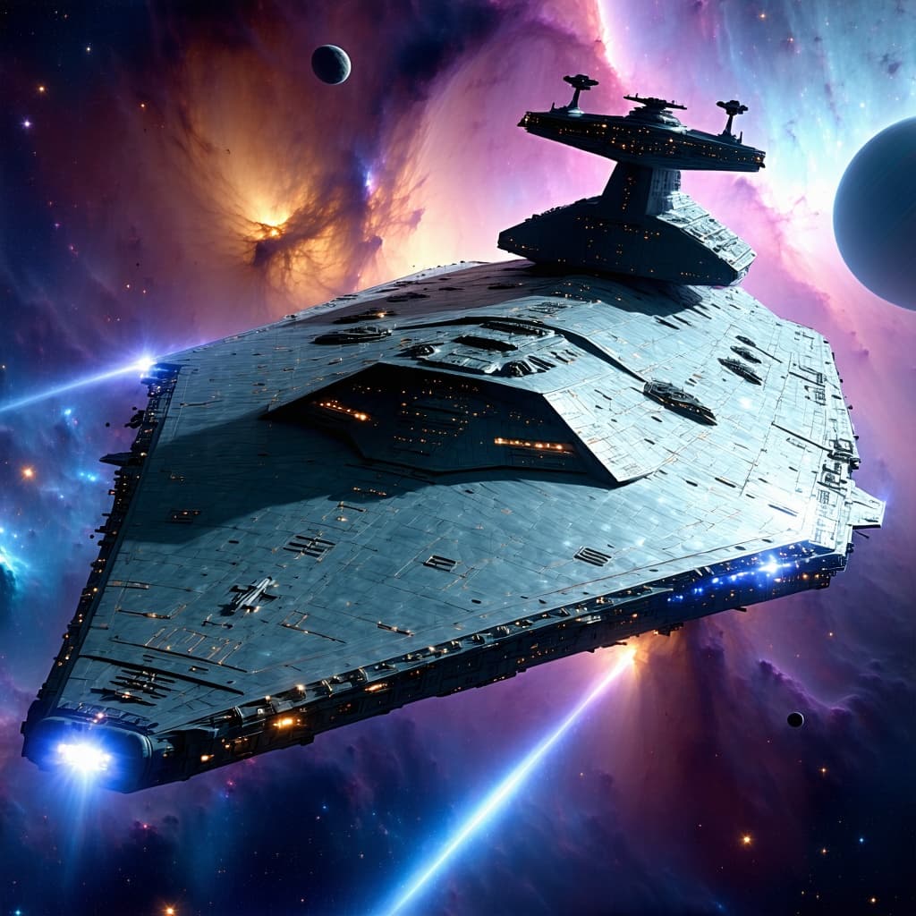AI generated: Imagine, in detail, a massive battlecarrier alien spaceship to show a sleek design. Add paint colori...