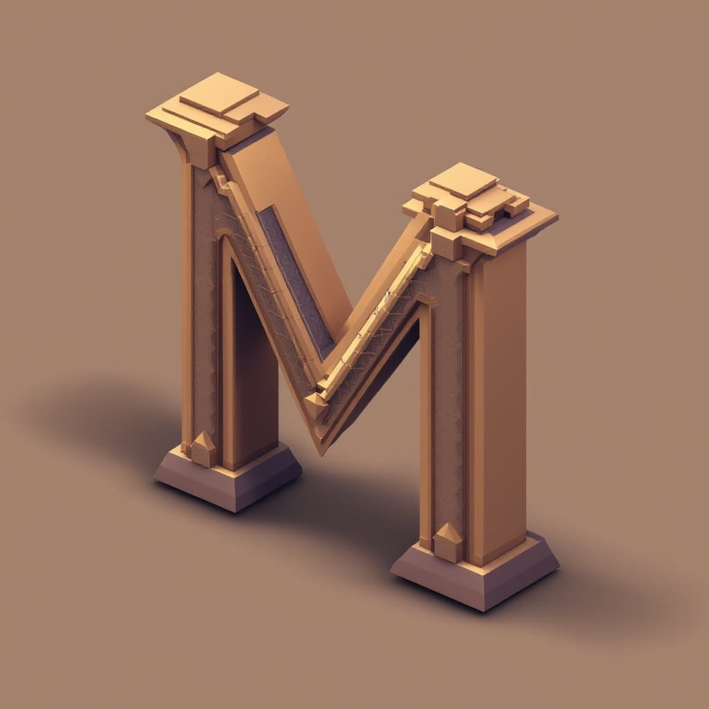 AI generated: Create an isometric Letter “M” in the style of The Knights Templar