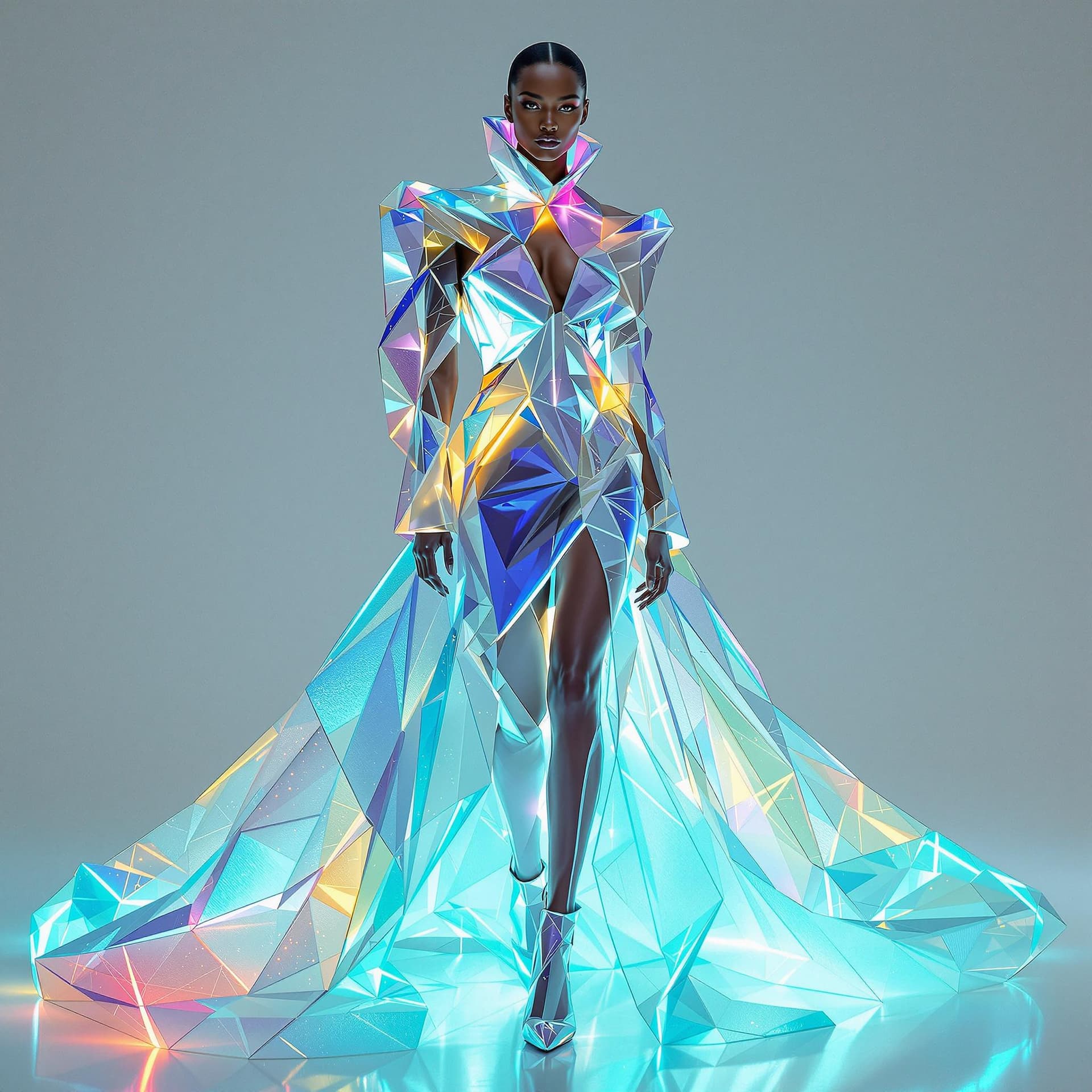 AI generated:  A statuesque model stands confidently, adorned in a show-stopping haute couture ensemble that redef...