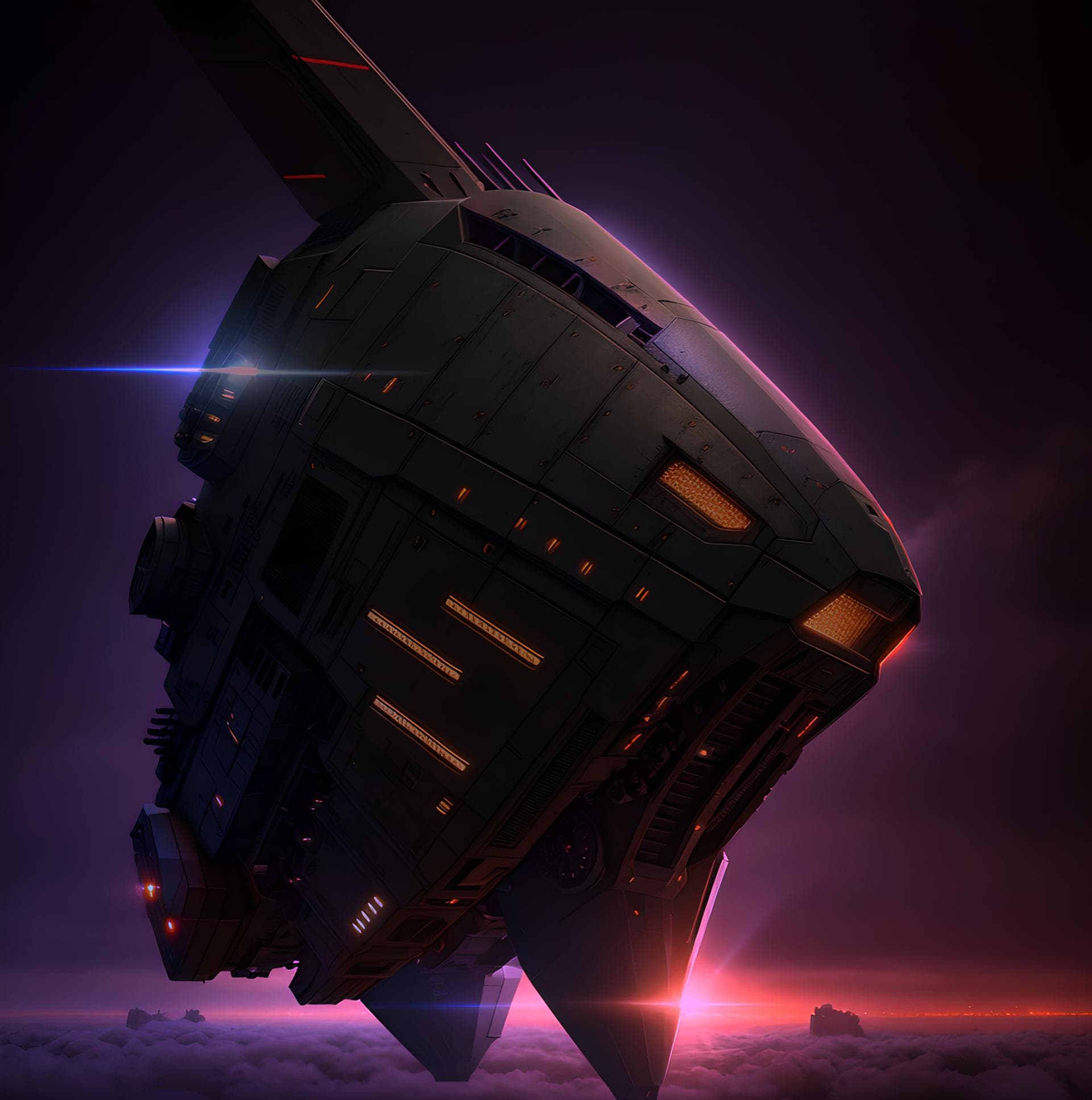 AI generated: a futuristic space ship floating in the sky, a matte painting by Christopher Balaskas, cgsociety, sp...