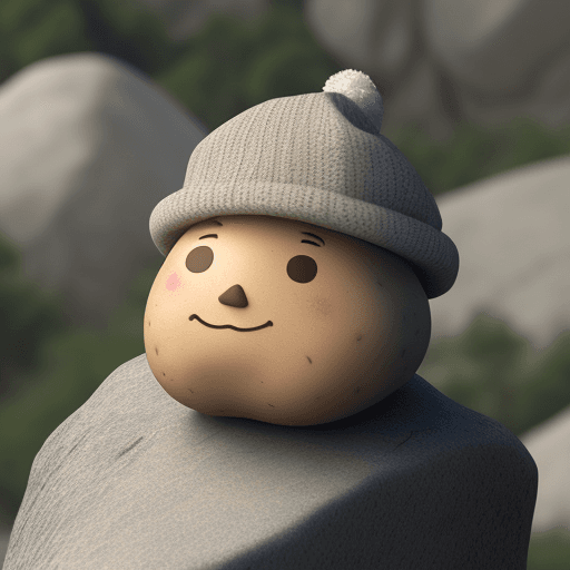 AI generated: a potato doing rock climbing wearing a hat. photo realistic
