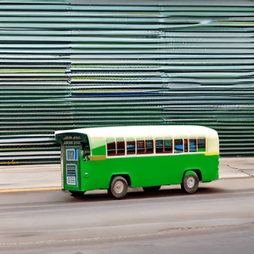 AI generated: a green bus floating the space