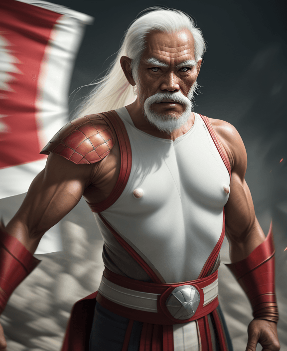 AI generated: epic realism, old man, superhero from indonesia, indonesian superhero, handsome, old man handsome, c...