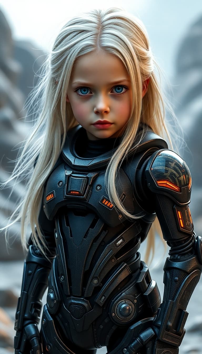 AI generated: a professional photo of a exceptionally of the most beautiful girl in the world, (age 7) (futuristic...