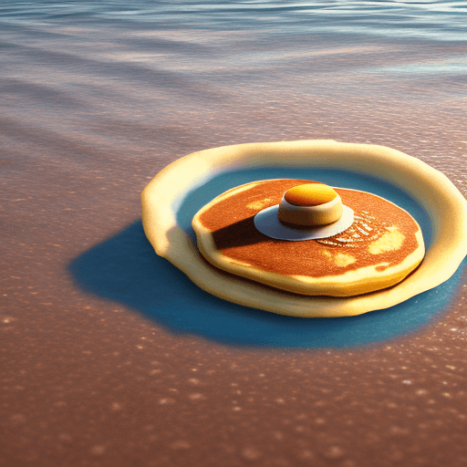AI generated: Hyper realistic eye level photo of a lone delicious pancake floating in the ocean, daylight, pretty ...