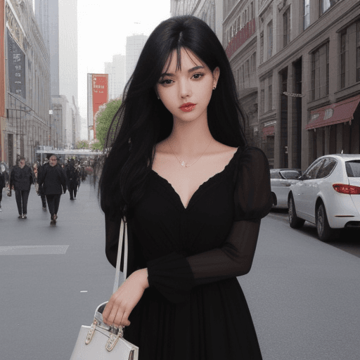 AI generated: beautiful lady in the city, BLACK HAIR