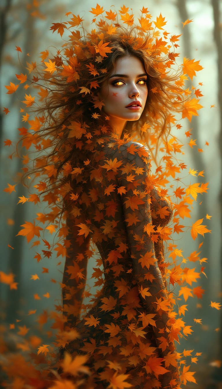 AI generated: 9. An ethereal, three-quarter portrait of a woman, her body seemingly composed of countless, flutter...