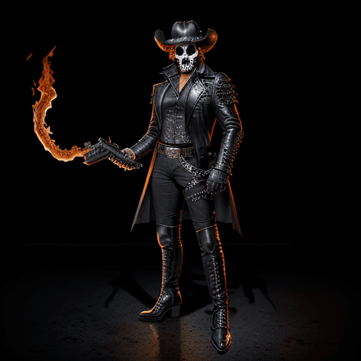 AI generated: male, Hispanic, villain, demon skull ((flames)), full body portrait, highly detailed, without blur, ...