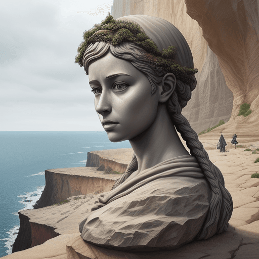 AI generated: art statue in cliffs, in the style of realistic hyper-detailed portraits,