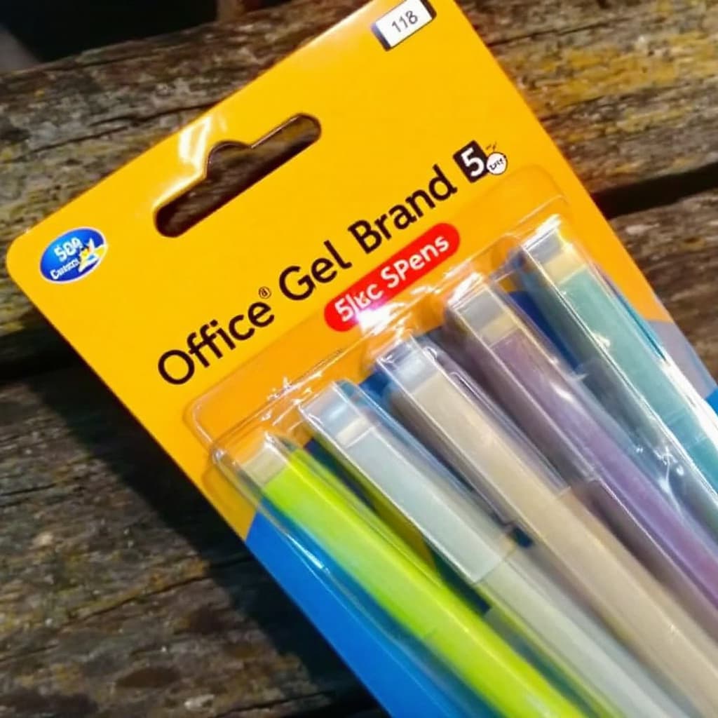 AI generated: draw blue 5pcs office space brand gel pens 
