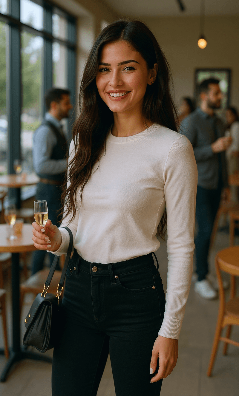 AI generated: ultra realistic lifestyle photo of a stunning 24 year old Latina influencer with long caramel brown ...