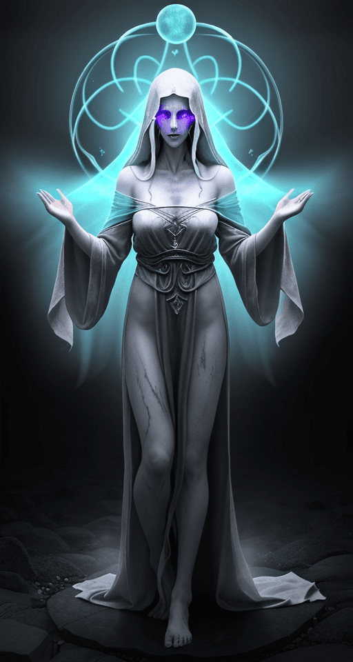 AI generated: an ethereal, non-anthropomorphic, spectral being, draped in ancient, rune-covered robes, its form ba...