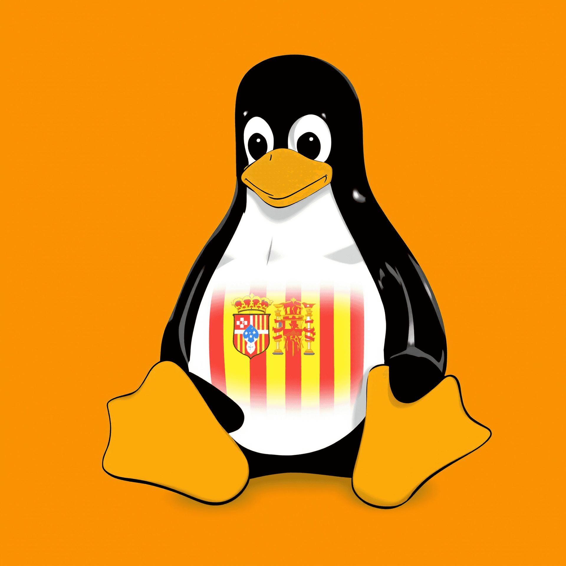 AI generated: linux tux with catalan flag on the belly without any effect and transparent background