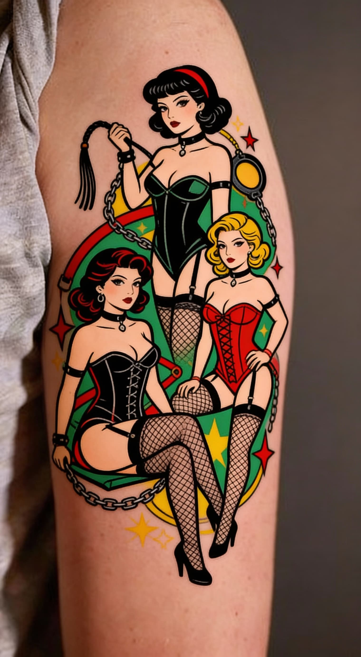 AI generated: bdsm pin up girls tattoo in old school style
