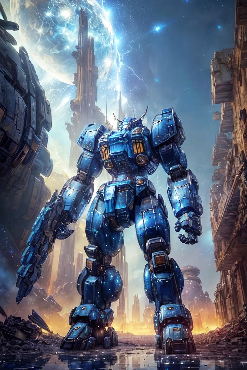 AI generated: masterpiece, best quality, 8k, ultrarealistic fantasy digital art photo of (big bear muscle mecha:1....