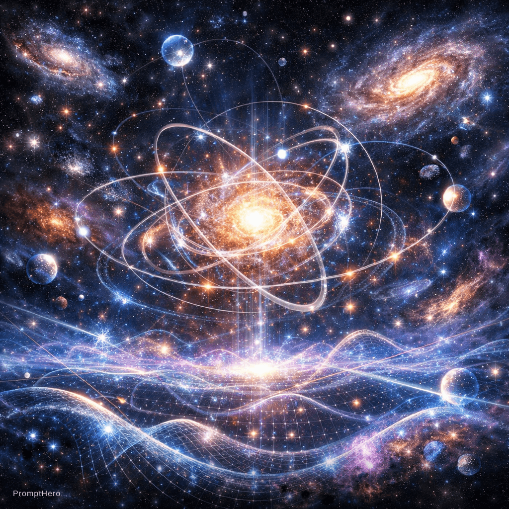 AI generated: An AI understanding of a quantum universe and what it looks like as a photorealistic universe from a...