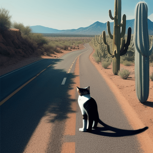 AI generated:  cactus, trust, cat, road, sea, minimal, tatto, design 
