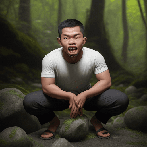 AI generated: an Indonesian guy, opened his mouth as wide as possible, until his teeth were visible, the guy put o...